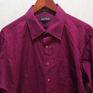 Ketch Dress Shirt Mens 17 34/35 Purple Solid Regular Fit Woven LS Business